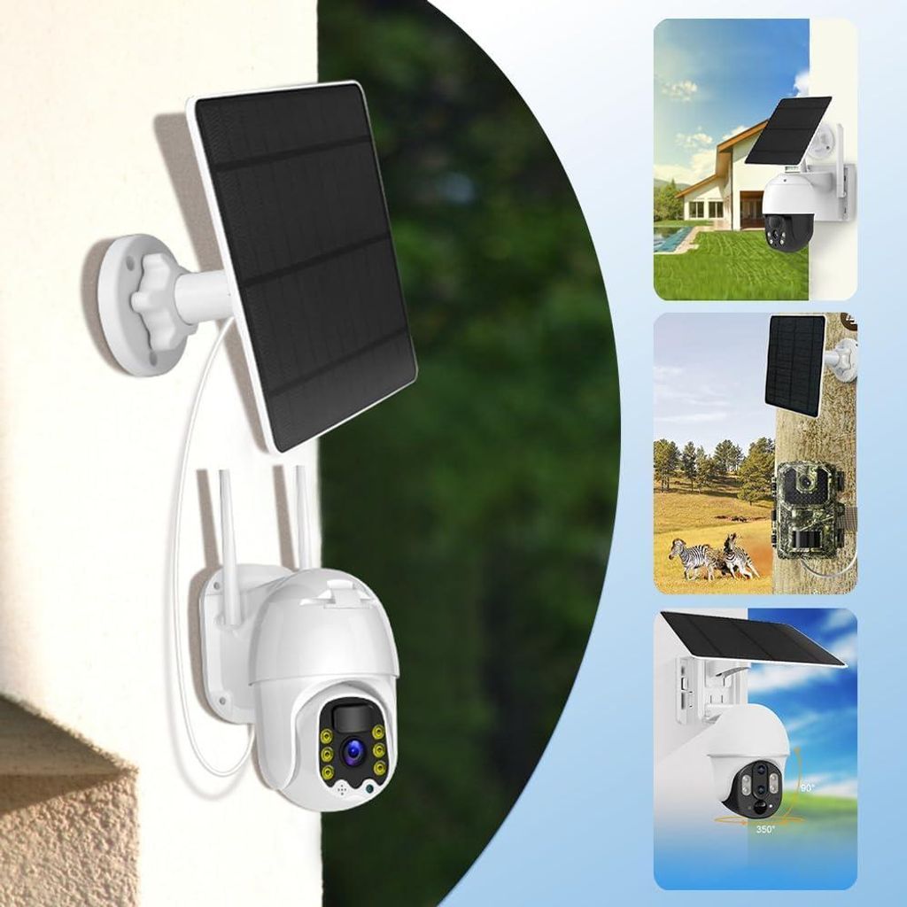 2x Solarpanel 5W für Überwachungskamera Aussen Akku, 5V Solarmodul ist Kompatibel mit WYZE Battery Cam Pro, Eufy Camera mit Micro-USB, DC, Type-C