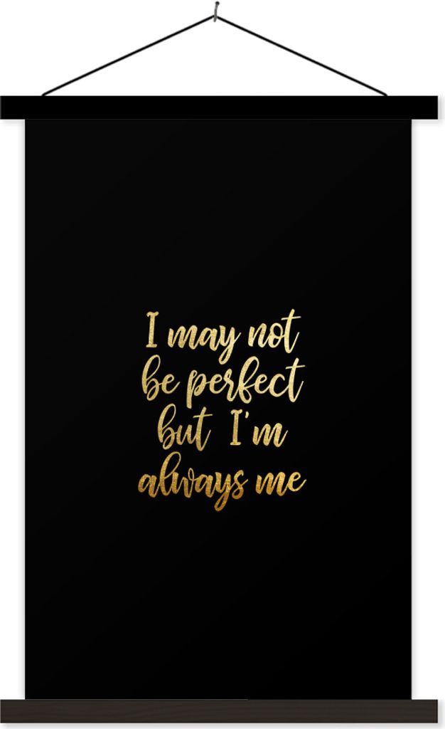 MuchoWow Textilposter Perfekt - Schwarz und Gold - Zitate 60x90 cm mit schwarzem Rahmen - Poster Wohnzimmer