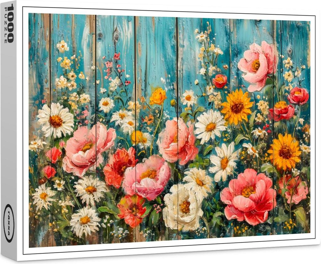 raxxa Premium-Puzzle "Summer Garden Mix on Turquoise Fence", 1000 Teile