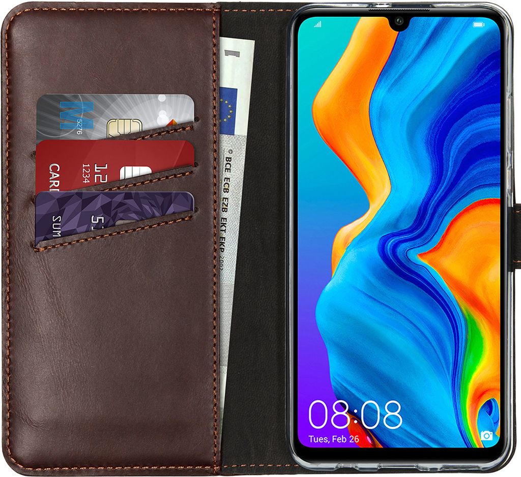 Selencia Echtleder Klapphülle Huawei P30 Lite - Braun