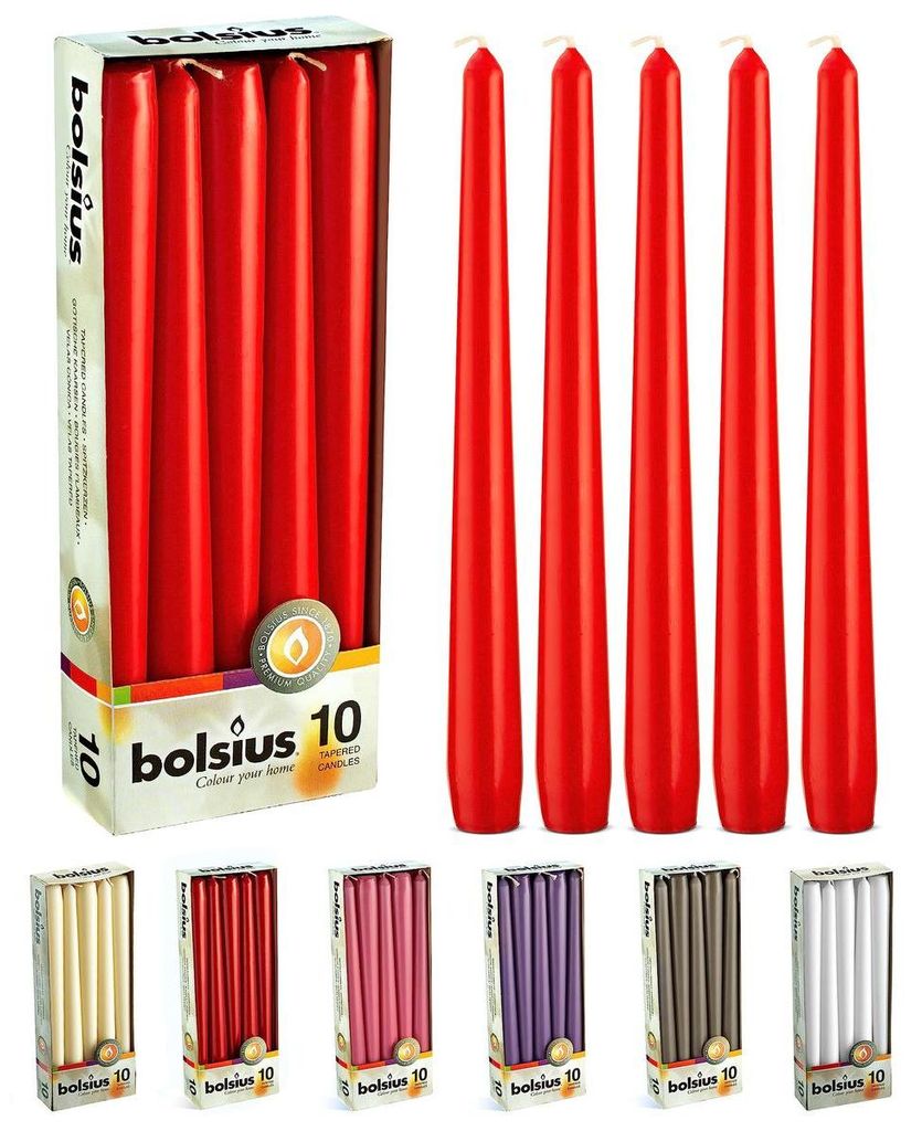 Bolsius Taper Candles – 2.35 x 24.5 cm – Red – Pack of 10 – Produktbild 