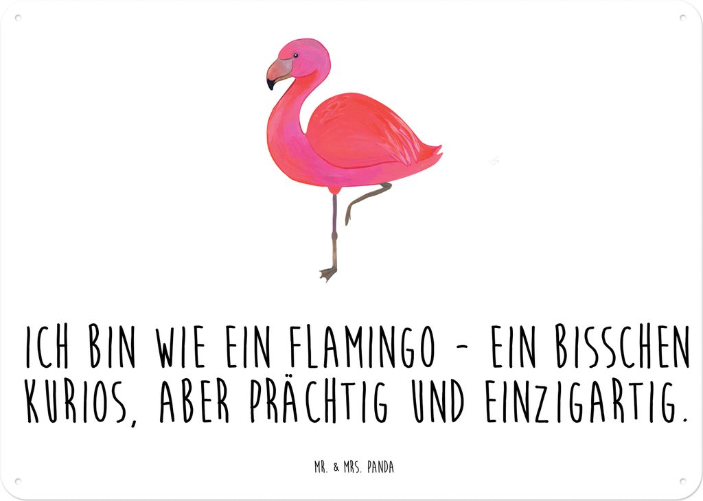 Mr. & Mrs. Panda Wandbild Flamingo Classic DIN A4 - Weiß - Geschenk, Prächtig, Rosa, Schild, Spruch, tafel, Türschild, Blechschild, Stolz, Selbs...