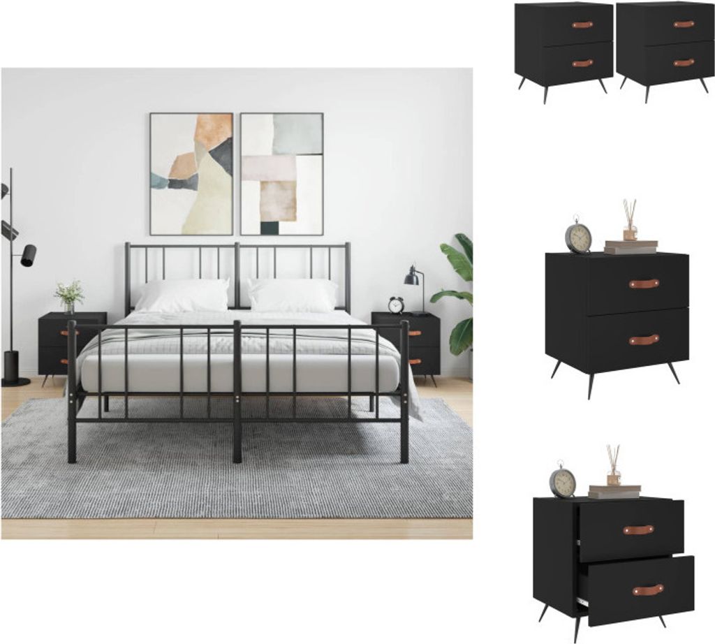 vidaXL Nachttische 2 Stk. Schwarz 40x35x47,5 cm Holzwerkstoff - Nachttische