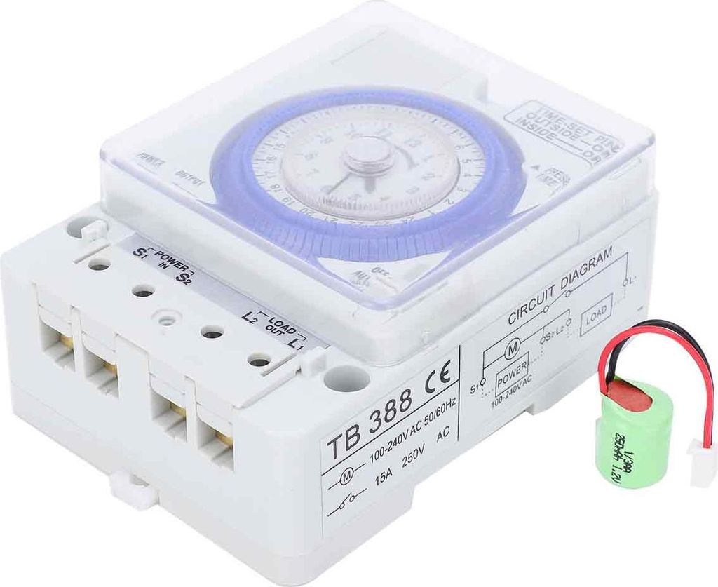 TB-388 24-Stunden-Zeitschaltuhr, programmierbar, quarzgesteuert, Schrittmotor-Timer, AC 100–240 V, 50/60 Hz