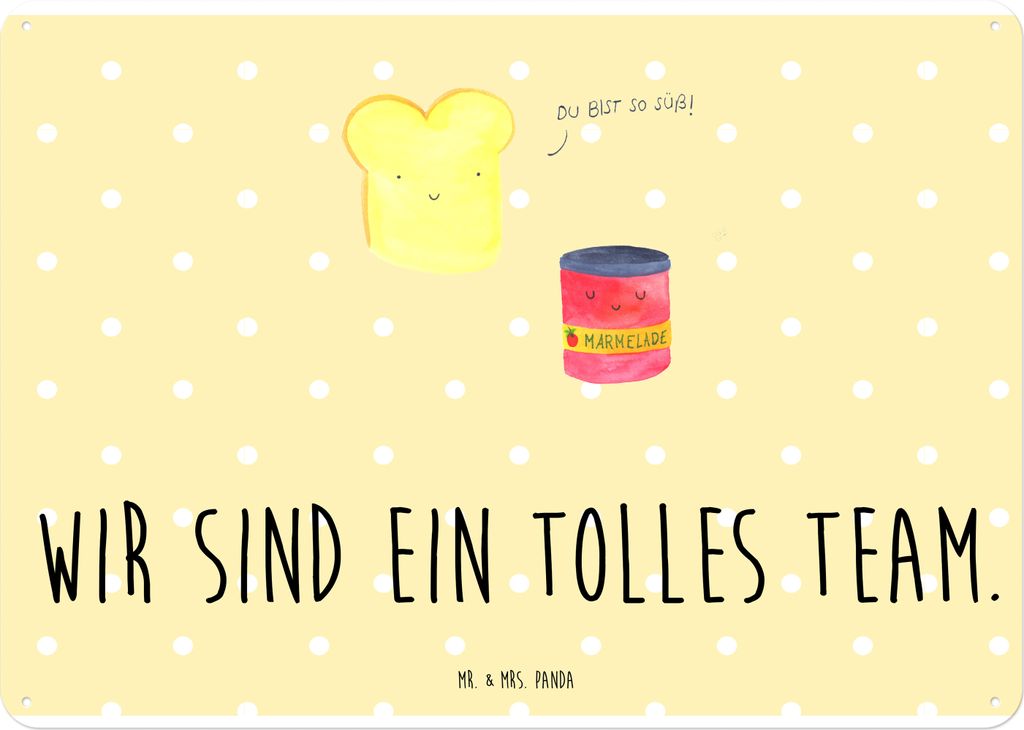 Mr. & Mrs. Panda Wandbild Toast Marmelade DIN A4 - Gelb Pastell - Geschenk, Schild, Küche Deko, Metallschild, tafel, Toastbrot, Süß, Türschild,...