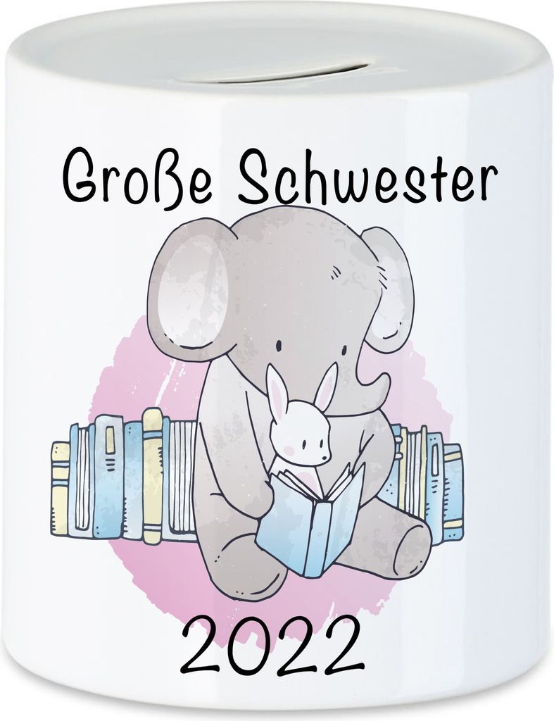 Große Schwester 2022 Spardose Süßes Motiv Elefant Hase Schwangerschaft Geschenkidee Baby-News