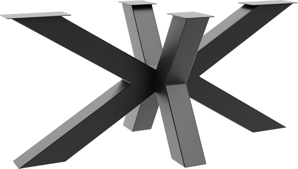 A black metal table base with a star-shaped design.