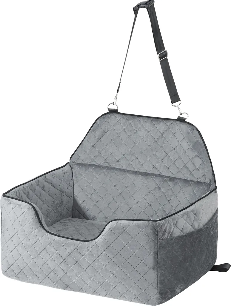 Seggiolino per cani SucceBuy, comodo seggiolino per cani per l'auto, con borsa per riporlo, guinzaglio di sicurezza agganciabile, imbottitura in schiuma, perfetto per cani di taglia media e grande fino a 25 kg, grigio
