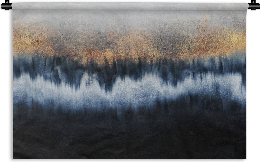 MuchoWow Wandteppich Wandbehang Abstrakt - Gold - Luxus - Blau 90x60 cm Tapisserie Dekoration Wandtuch - Wandskulpturen - Bildteppich
