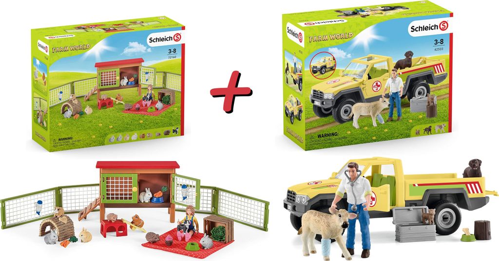 Schleich Farm World Set - Tierarztbesuch auf dem Bauernhof + Picknick mit kleinen Haustieren
