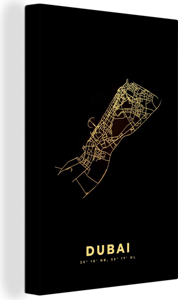 OneMillionCanvasses - Leinwandbilder - 90x140 cm, Dubai - Stadtplan - Schwarz und Gold, Wandbilder Kunstdruck Wanddekoration - Foto auf Leinwand ...