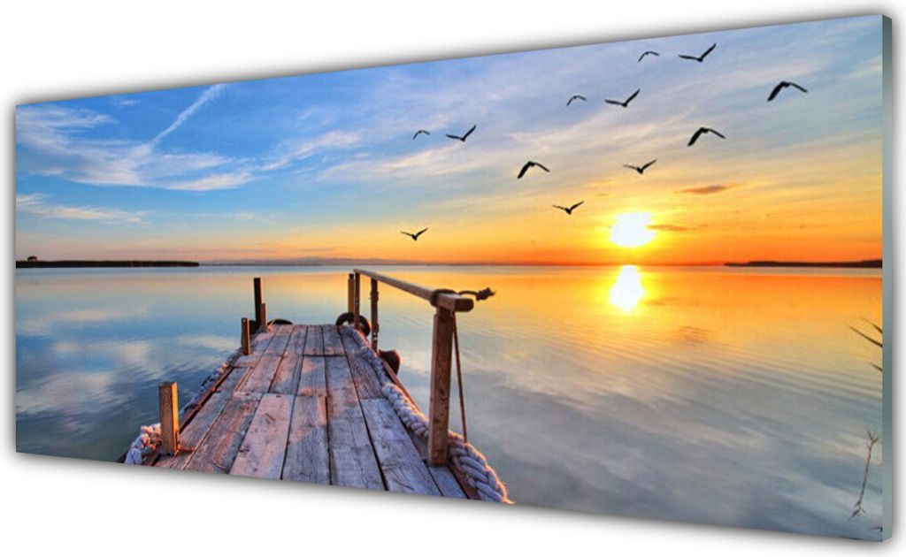 Acrylglasbilder 125x50 Wandbild Druck Meer Brücke Sonne Architektur