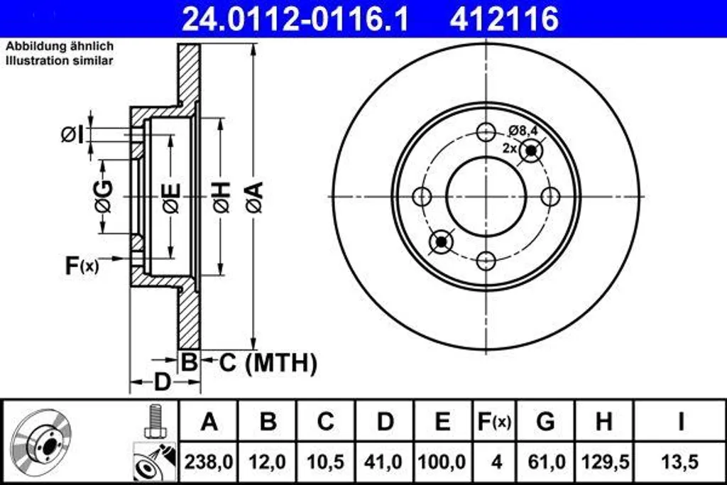 Disque de frein ATE 24.0112-0116.1 pour Logan et Sandero - OE 6001547684