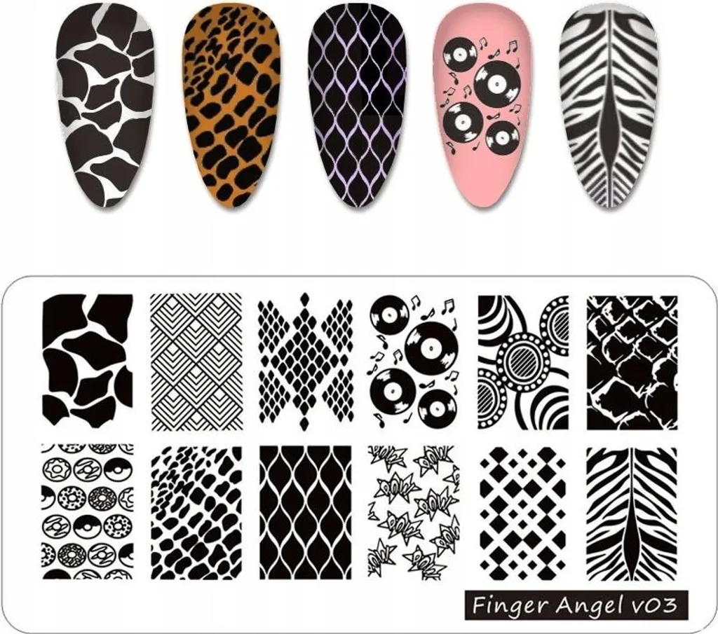 Piastra Finger Angel V03 per Nail Art Stamping - Acciaio Inox Professionale