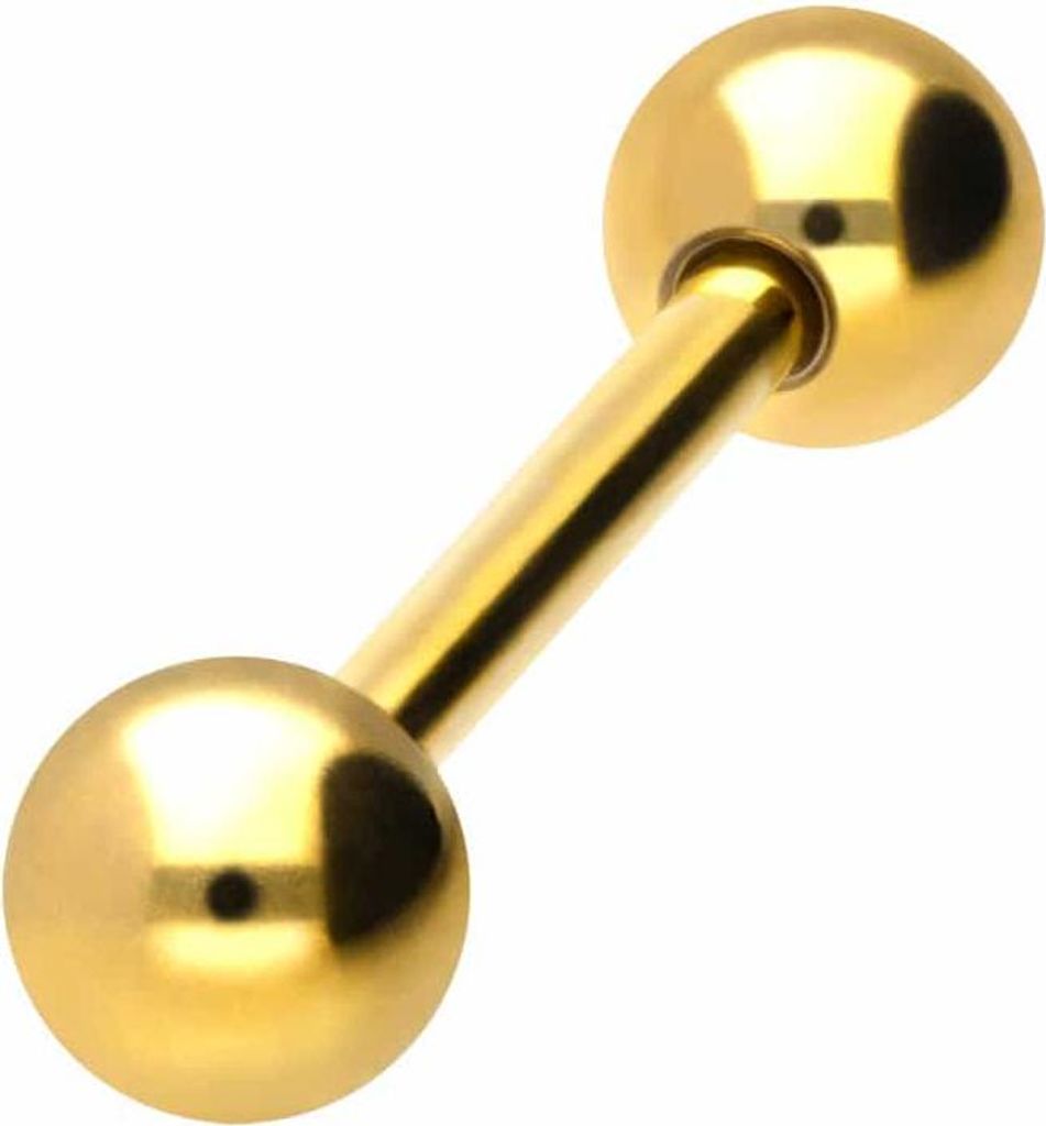 Zungenpiercing, Intim-Piercing Titan Barbell mit Innengewinde Gold Stablänge: 12mm | Stabstärke: 1,6mm