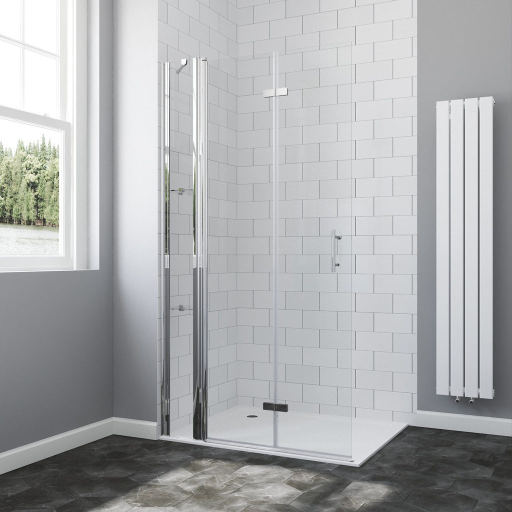 Faltbar Duschabtrennung Walk in Dusche 120x197 cm,180o Falt-Duschwand mit Nano Glas,Falttür Duschtür mit Festteil