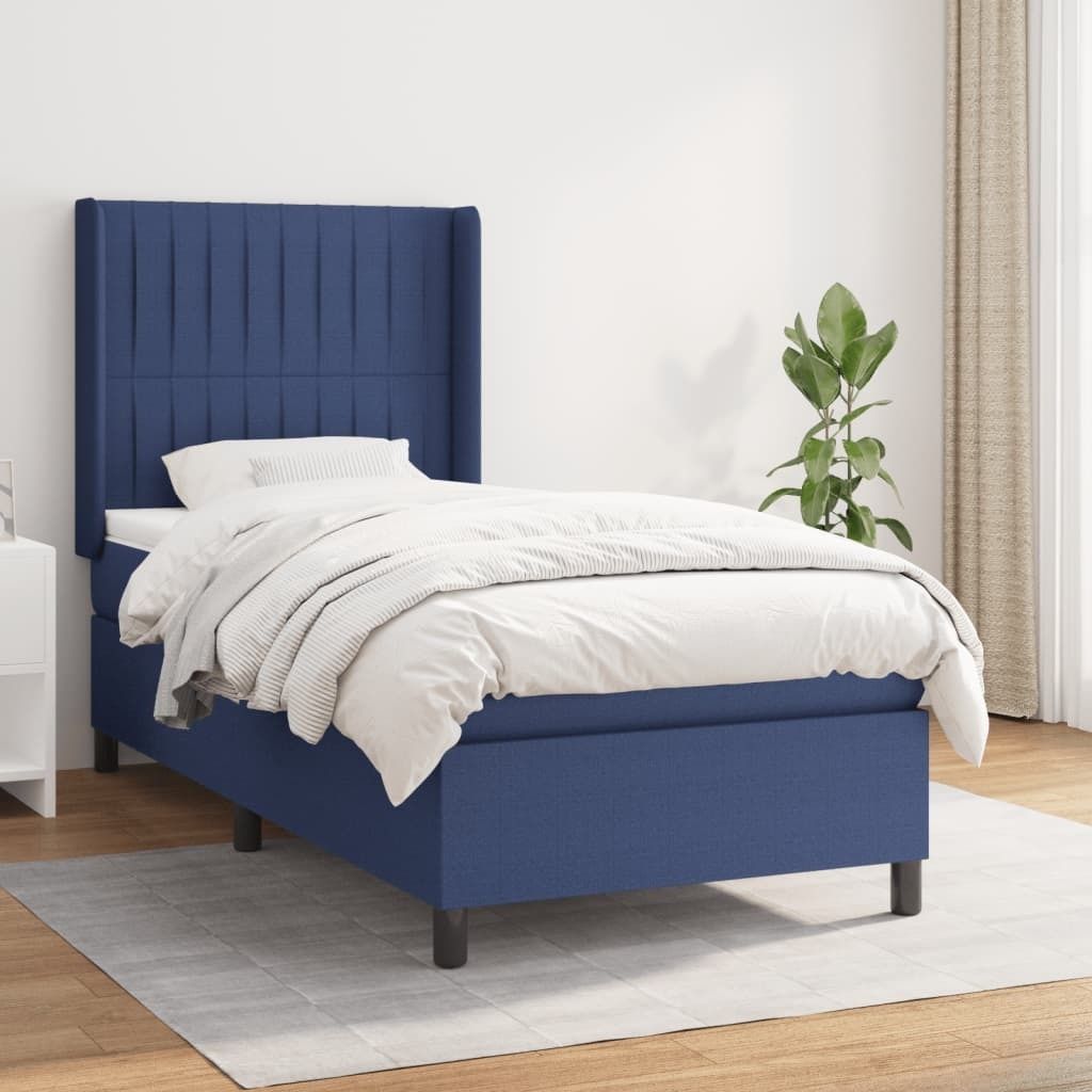 vidaXL Boxspringbett mit Matratze Blau 90x190 cm Stoff - Boxspringbett - Boxspringbetten - Bett - Schlafzimmermöbel