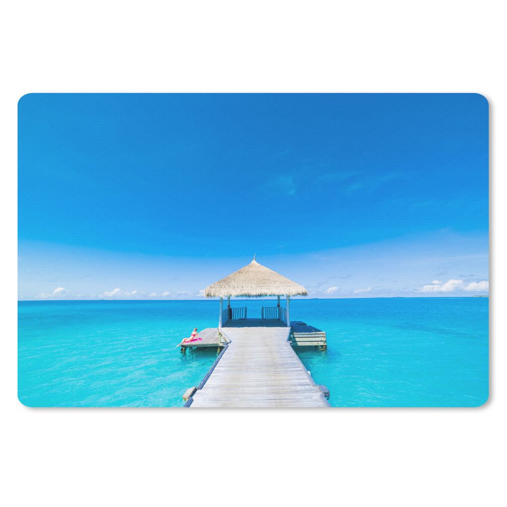 MuchoWow Schreibtischunterlage Meer - Pier - Hütte 60x40 cm - XXL Mauspad - Großes Mauspad