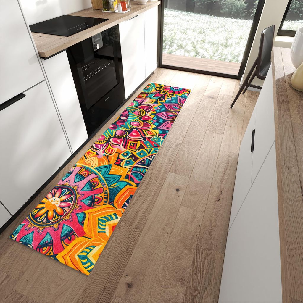 Küchenteppich 60x240cm rutschfest & abwischbar PVC Läufer - Mandala Design