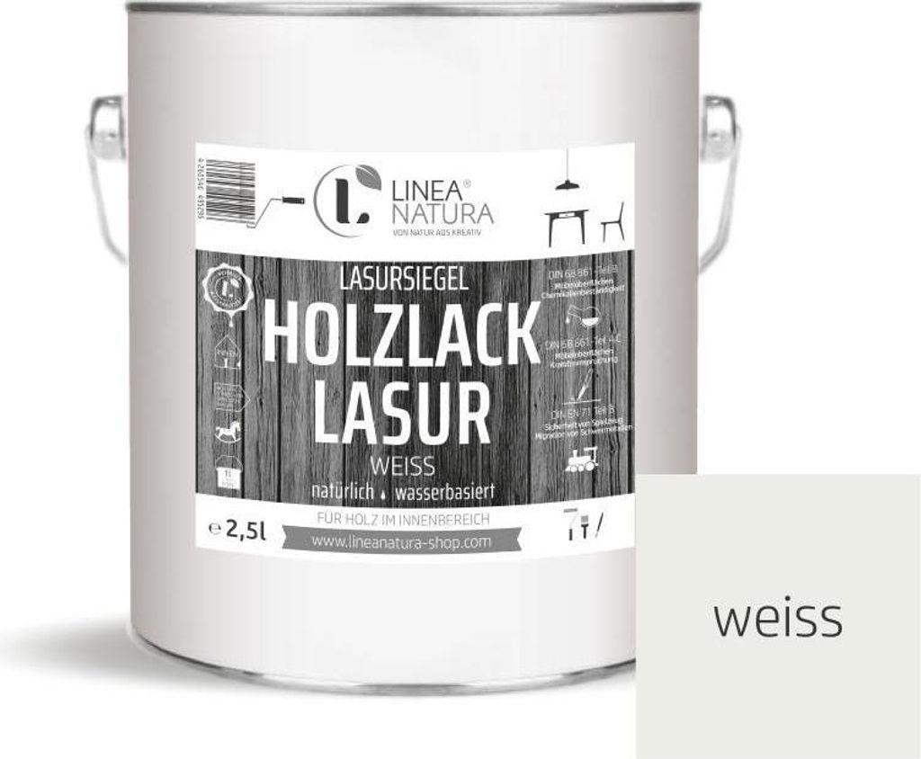 Holzlack Lasur | Möbel | Parkett u.- Treppen im Innenbereich 2,5 L weiß
