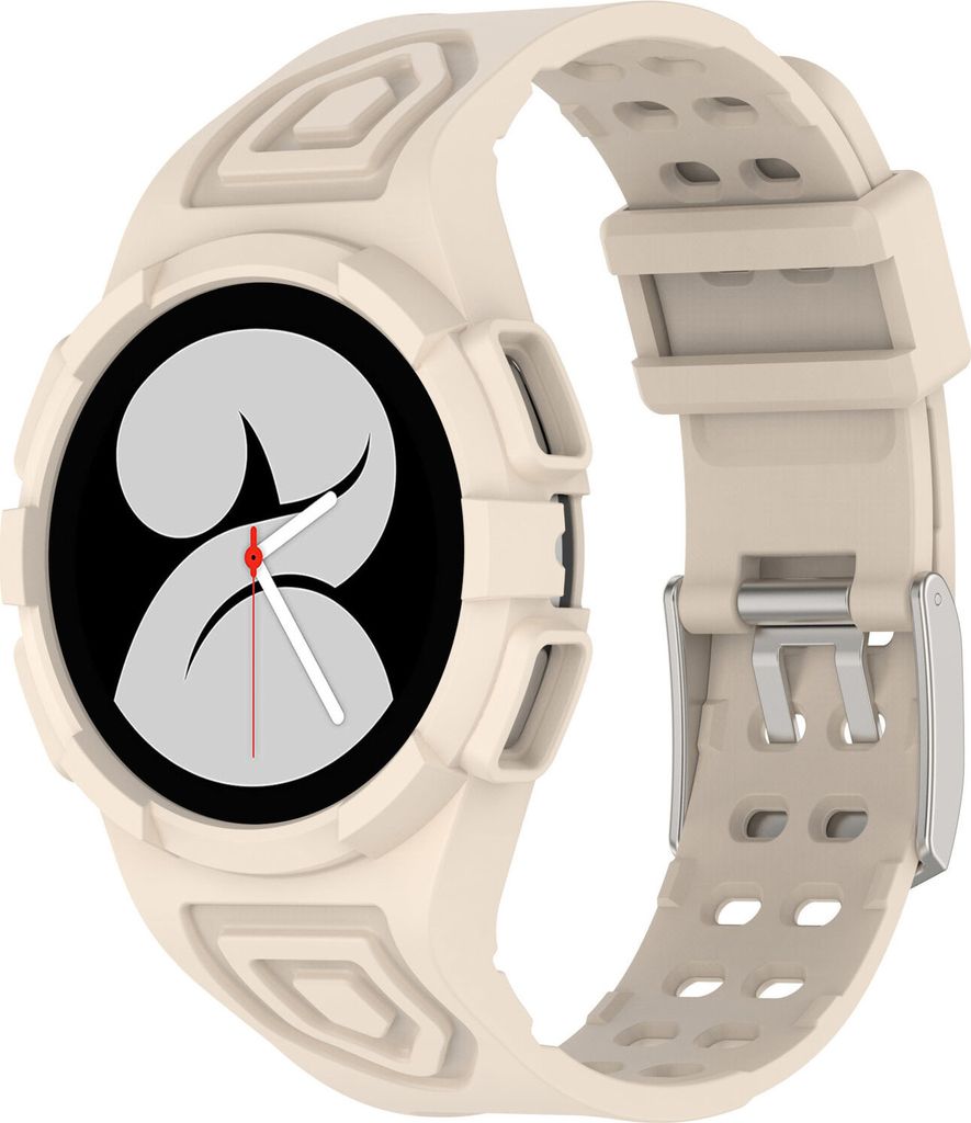 Strap-it Samsung Galaxy Watch 4 44mm Silikonarmband mit Rahmen (Elfenbein Weiß)