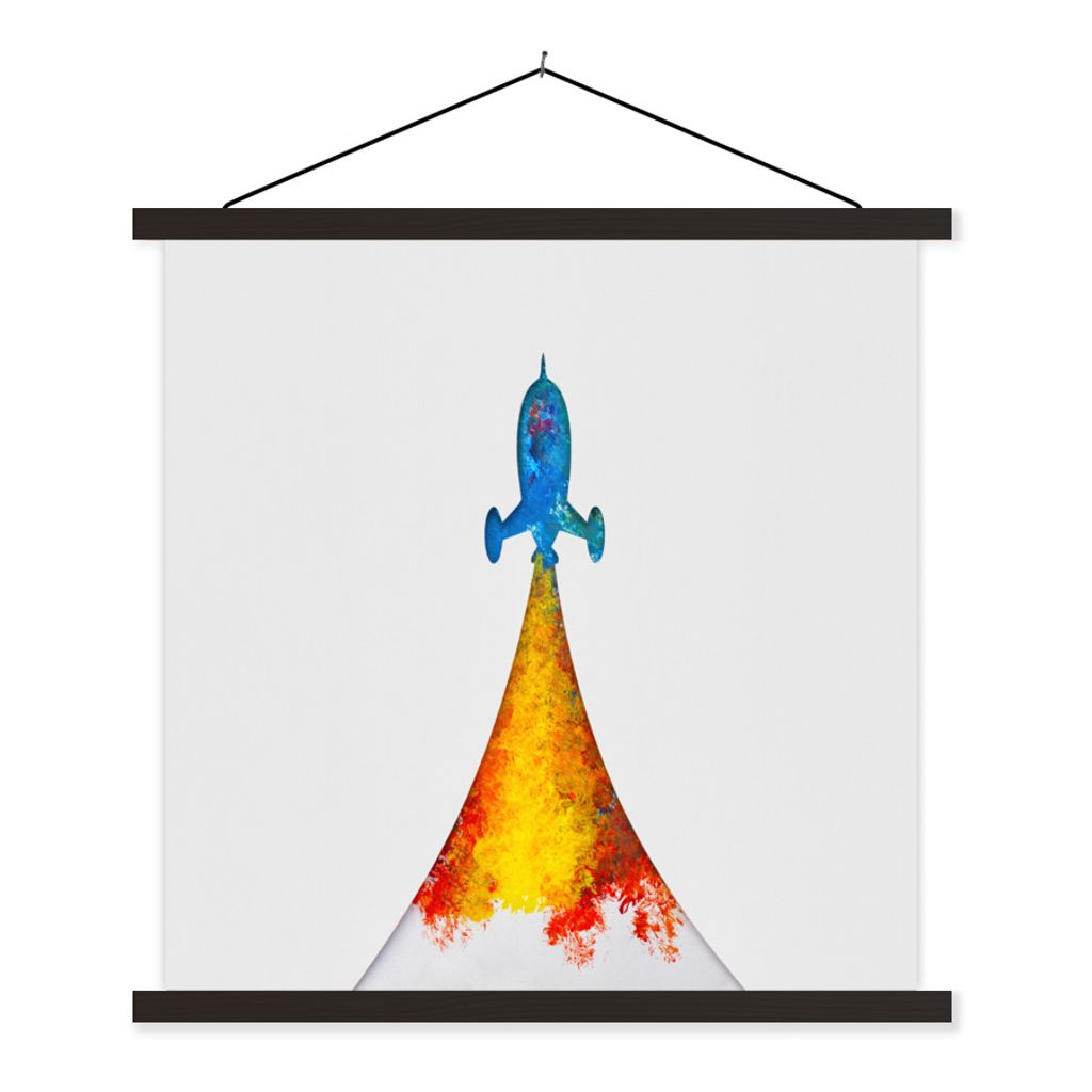 MuchoWow Textilposter Illustration - Rakete - Kinder - Malen 90x90 cm mit schwarzem Rahmen - Magnetisches