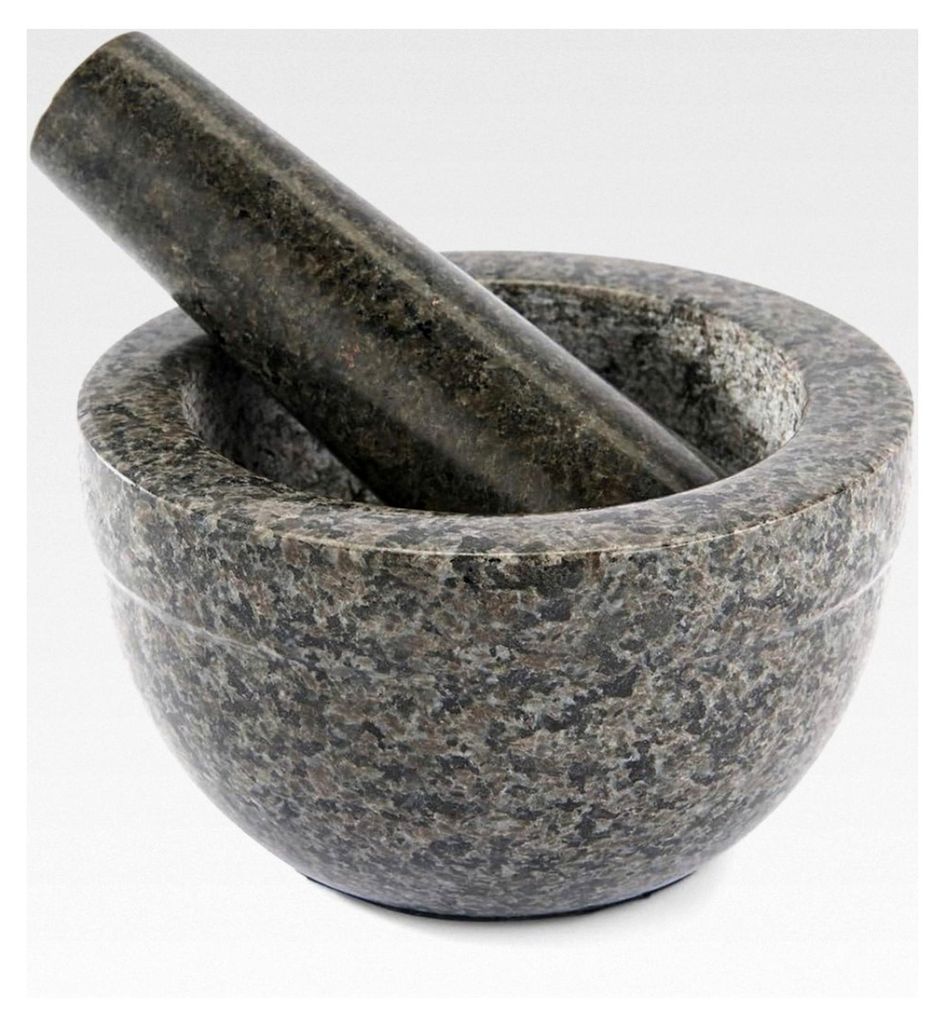 Granitmörser, Steinmörser mit Stößel für Kräuter, Gewürze, Currypasten oder Pesto, Anti-Rutsch-Boden, schwarzer Granit, 13,5 x 13,5 x 8,1 cm...
