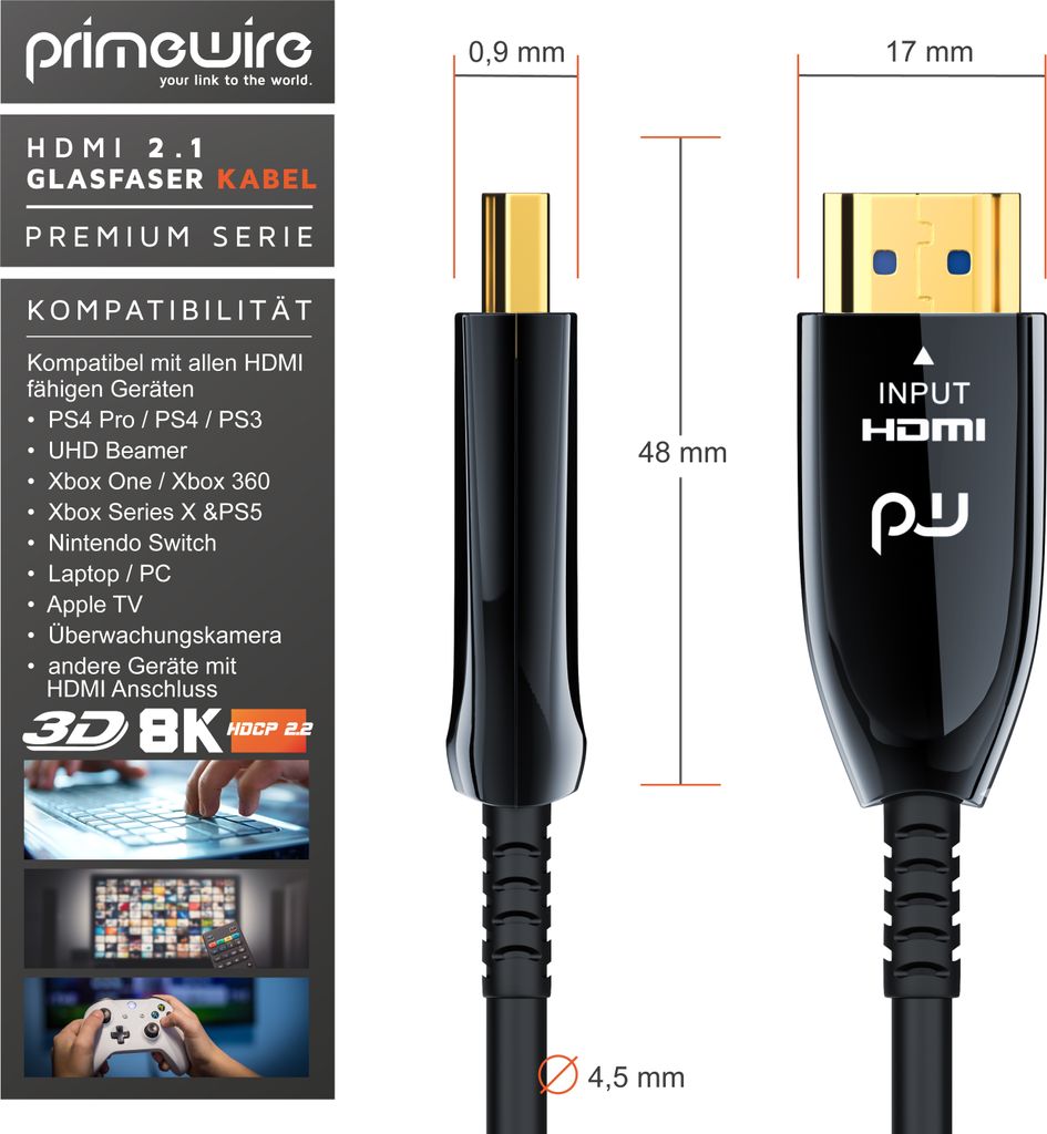 Primewire - HDMI Kabel 2.1 Glasfaser, 8K 120Hz, 4k 240Hz, Produktbild 4