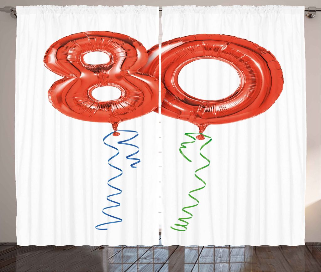 ABAKUHAUS Geburtstag Rustikaler Gardine, Granny Party-Ballone, Schlafzimmer Kräuselband Vorhang mit Schlaufen und Haken, 280 x 175 cm, Rot Grün u...