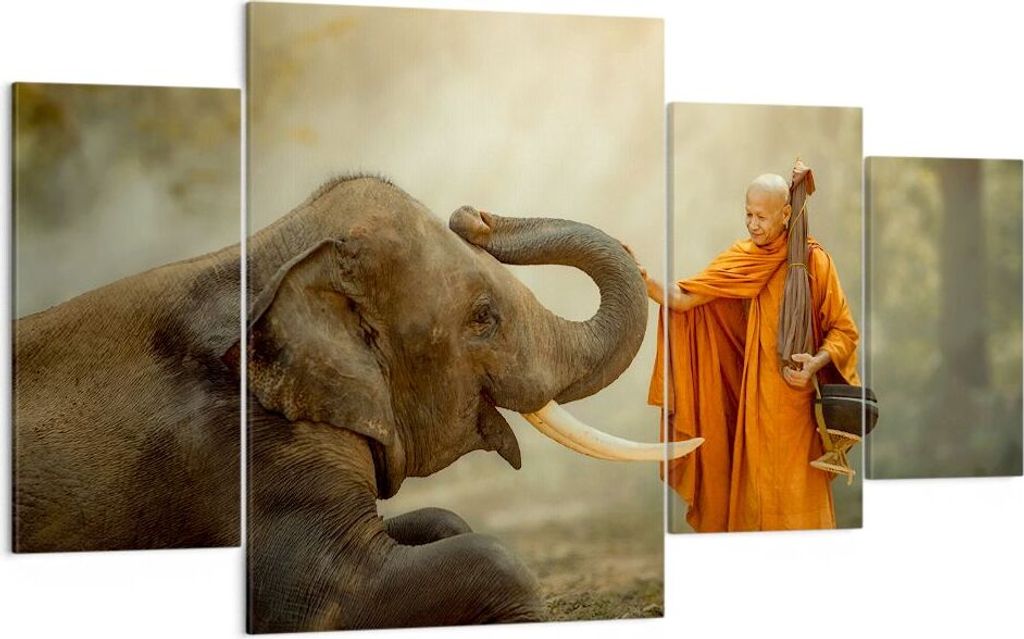 Bild auf Leinwand - Leinwandbild - Elefant Mönch Stoßzahn - 160x90cm - Wand Bild - Wanddeko - Leinwanddruck - Bilder - Kunstdruck - Wanddekoratio...