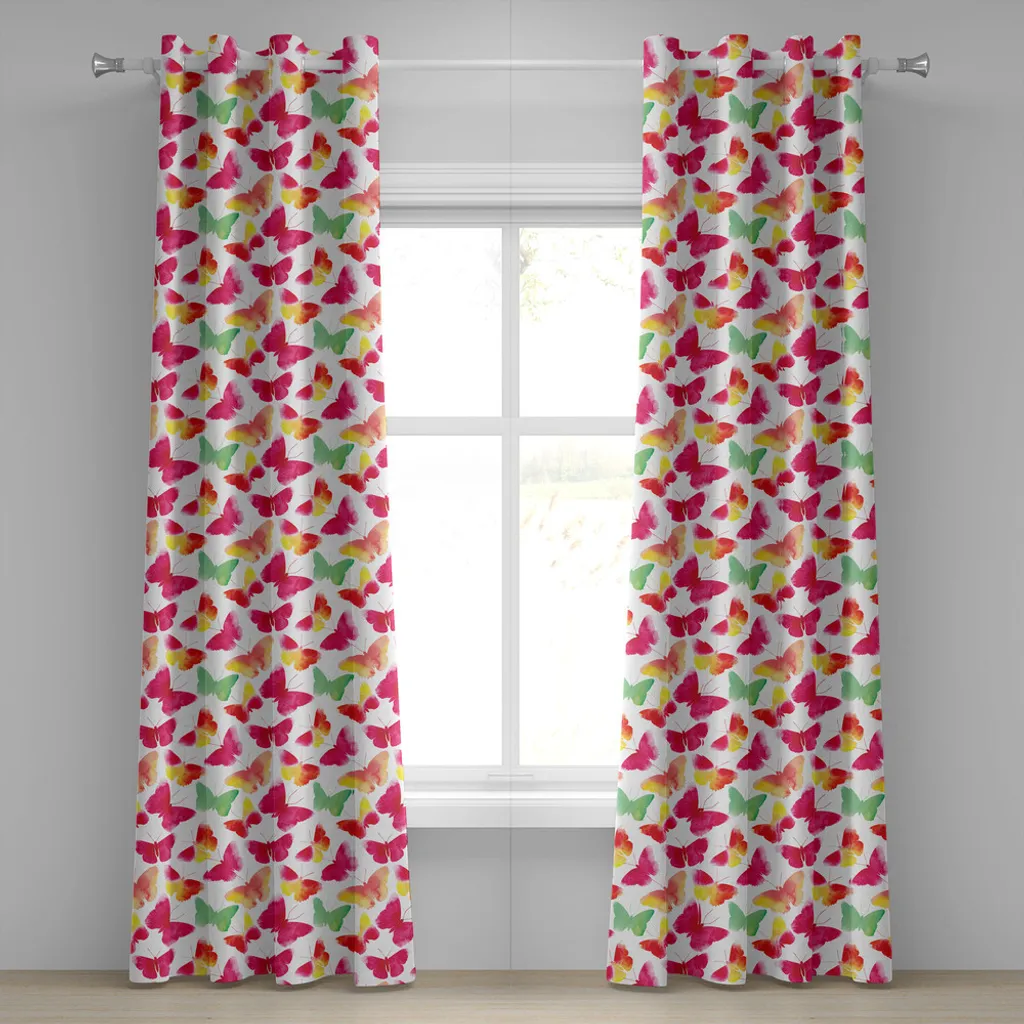 ABAKUHAUS Tenda colorata con occhielli, farfalle acquerellate con grandi ali colorate, stampa Spirit Animal Love, tende decorative a 2 pannelli, 280 cm x 225 cm, fucsia e verde