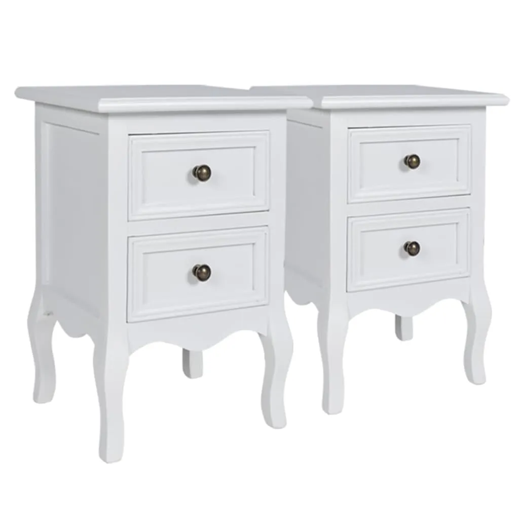 Rangement de Chambre : 4 Tables de Chevet Blanches 2 Tiroirs en MDF