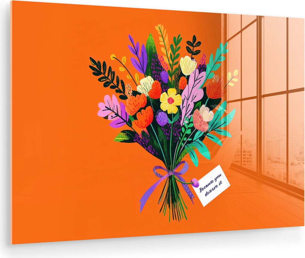 MuchoWow Glasbilder - Bilder auf Wandbild - Foto auf Glas Karte - Blumenstrauß - Blumen 90x60 cm Wanddekoration aus Glas - Acrylglasbild - Acrylbi...