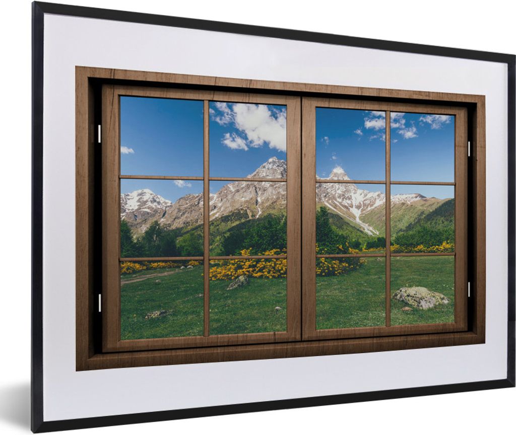 MuchoWow MuchoWow Gerahmtes Poster Aussicht - Berg - Natur 60x40 cm - Poster mit zchwarzem Bilderrahmen - Schlafzimmer - Plakat in Rahmen - Dru...