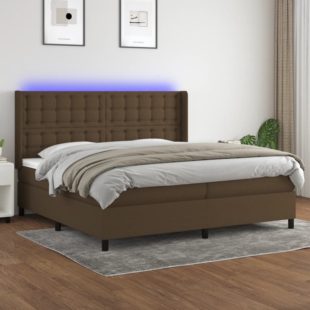Maison Exclusive - Boxspringbett mit Matratze & LED Dunkelbraun 200x200 cm Stoff