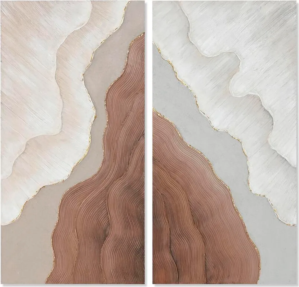 Duo de Tableaux Muraux Design Scandinave Blanc et Marron 50 x 100 cm