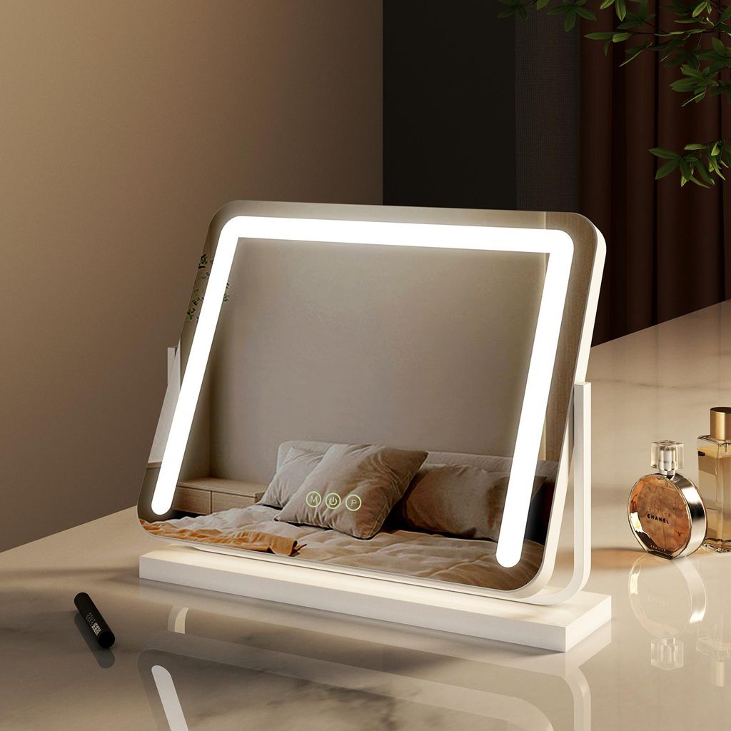 EMKE Schminkspiegel mit Beleuchtung, Hollywood Spiegel mit 3 Lichtfarben, Smart-Touch-Steuerung Schminktisch Spiegel mit Licht 360° drehbar, Einst...