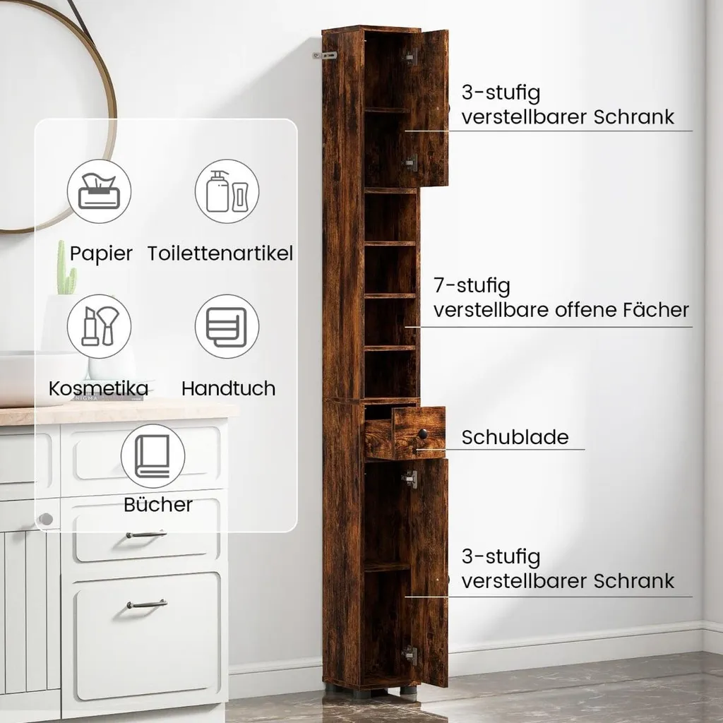 Mobiletto Bagno Alto Stretto Salvaspazio - Ripiani per Tutta la Famiglia - 3