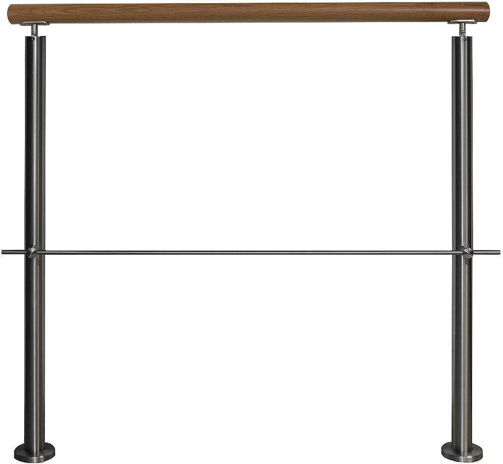 TIBU Edelstahl Geländer Aufmontage mit Eiche Handlauf und waagerechten Streben für Balkon Terrasse Treppe mit 1 Strebe 4,2 m mit 5 Pfosten