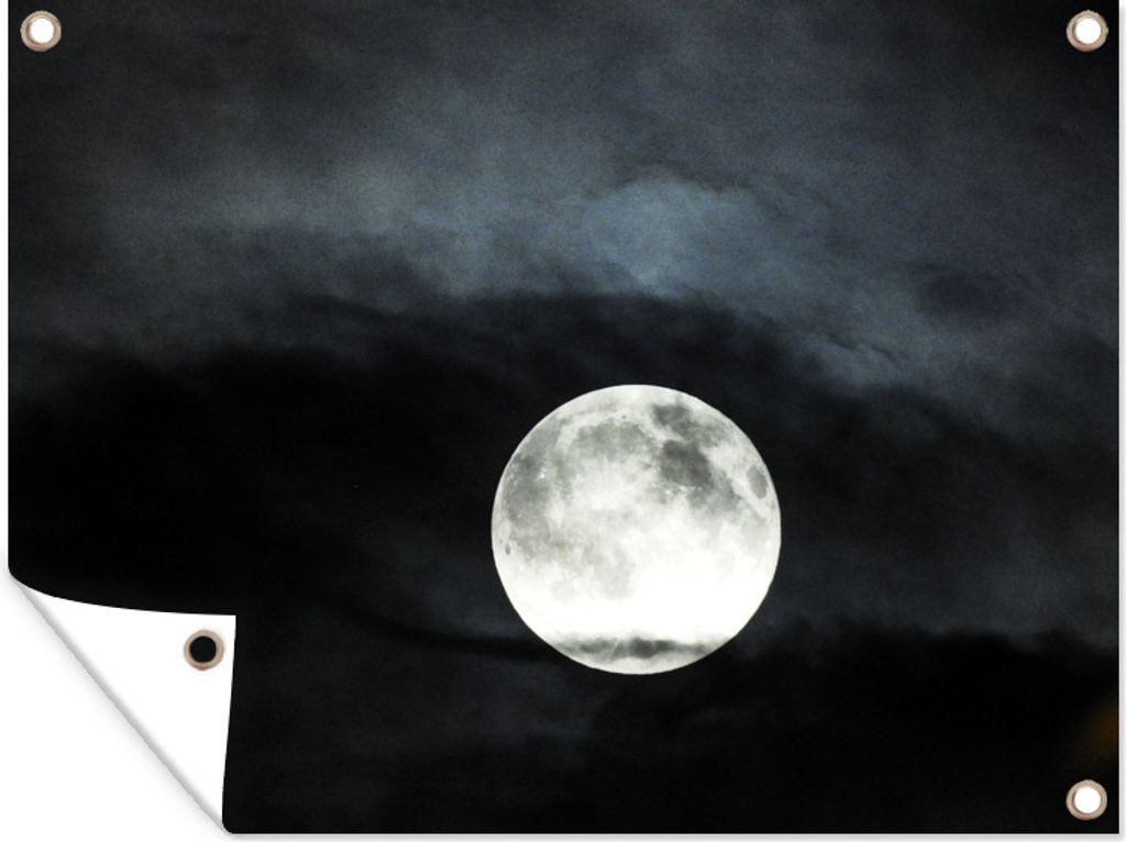 MuchoWow 40x30 cm Outdoor-Poster Gartendeko Sichtschutz Garten Poster für den Garten Mond - Wolken - Weiß