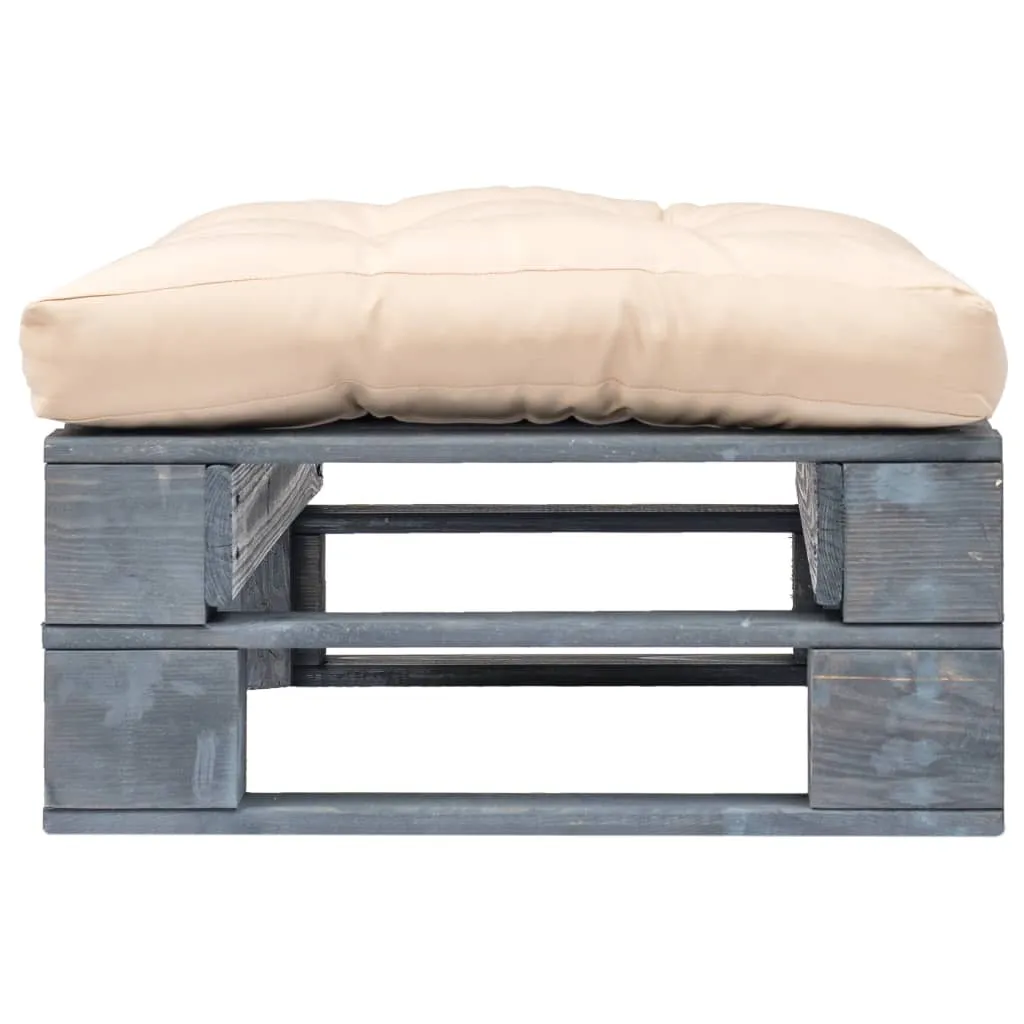 Repose-pieds de jardin Palette Bois Gris Sable Coussin Assise Confortable