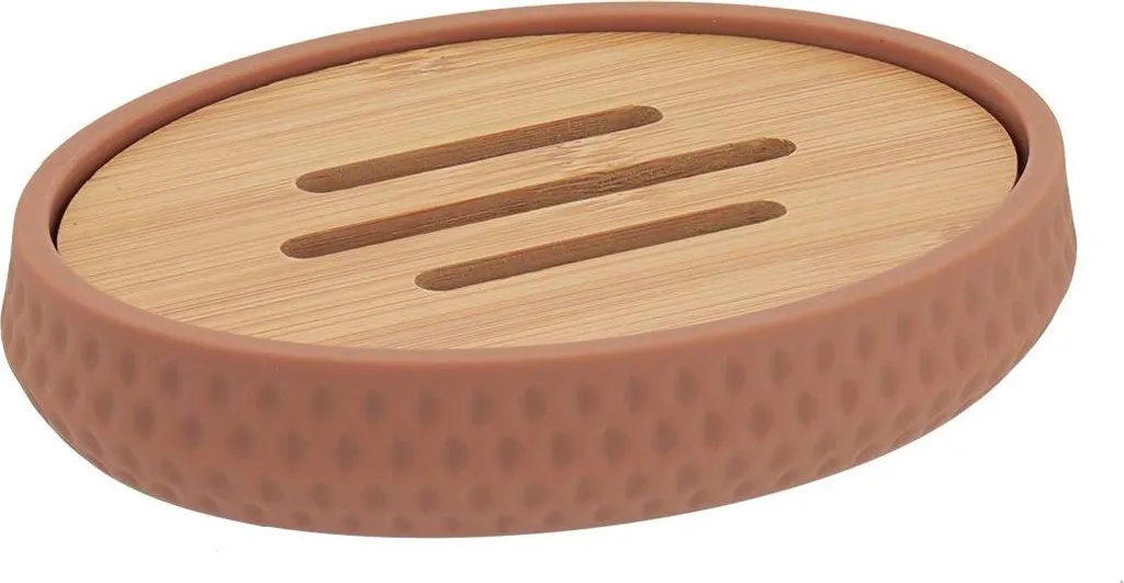 Porte-savon ABS effet soft touch et bambou avec drainage alvéolé intégré