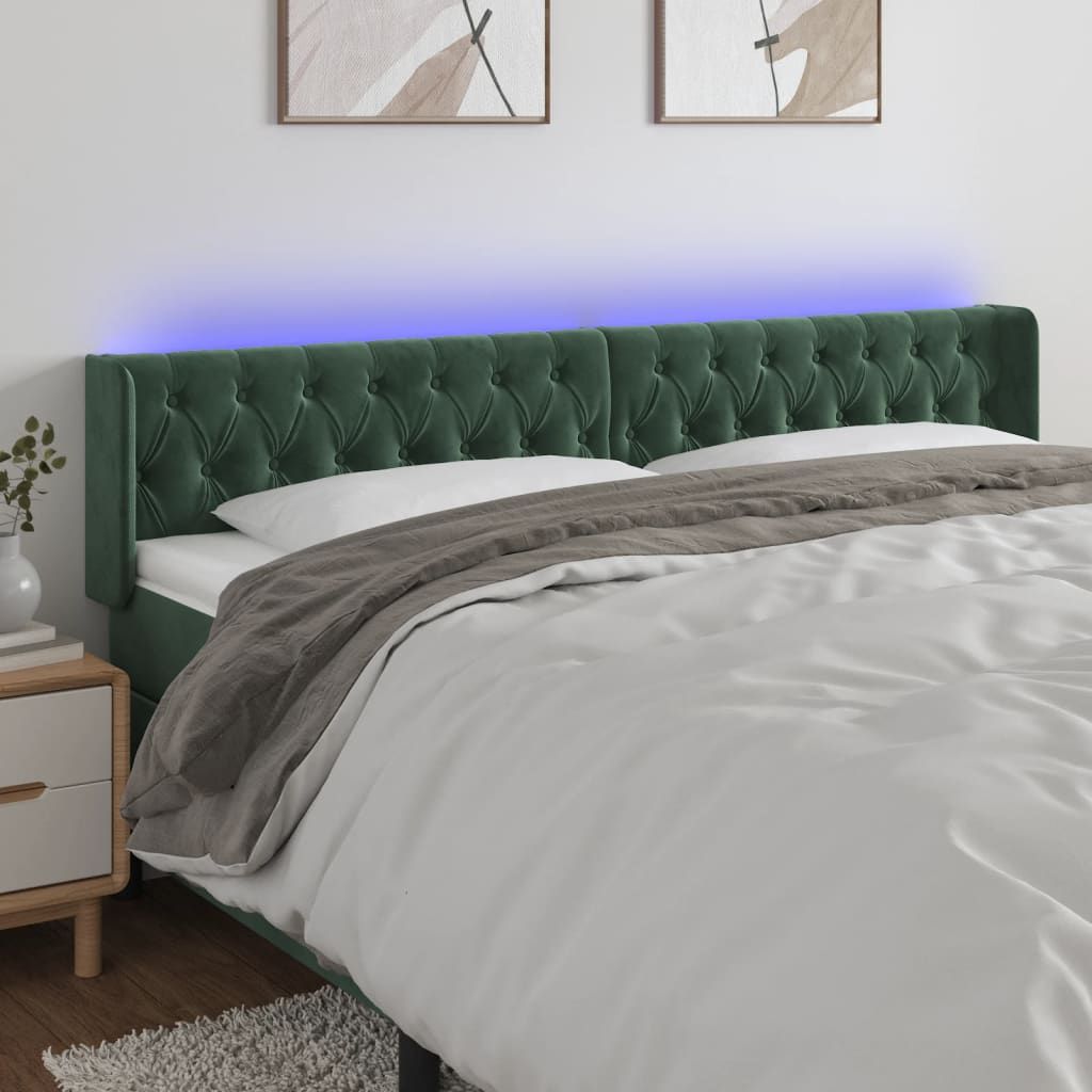 Cloris Designermöbel LED Kopfteil Dunkelgrün 203x16x78/88 cm Samt 2024 Neu