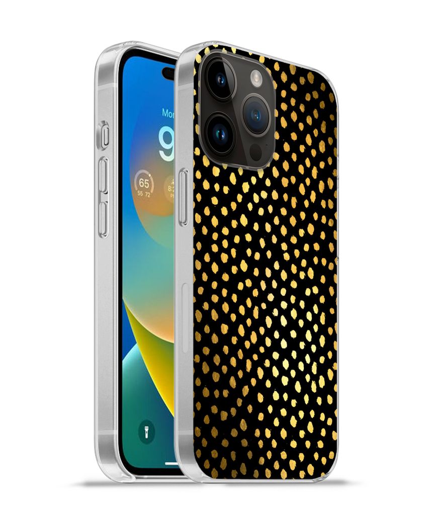 MuchoWow Handyhülle Schutzhülle Hülle für Apple iPhone 14 Pro - Softcase Polka dots - Gold - Schwarz Silikon Softcase Handy Hülle - Umschlag