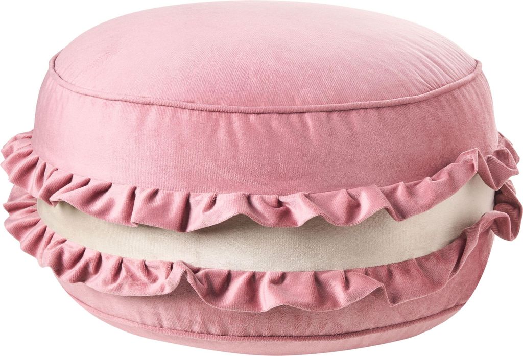 BELIANI Pouf Rosa Samt mit Rüschen 50 cm Rund Makronenform Modern Sitzhocker Ottoman Samthocker Fußhocker für Wohnzimmer Schlafzimmer