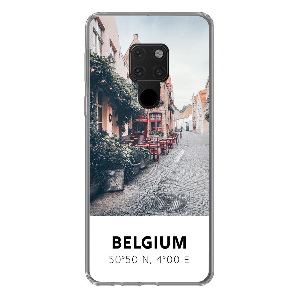 MuchoWow Handyhülle Schutzhülle Hülle für Huawei P40 Lite Belgien - Café - Terrasse - Rot Silikon Softcase Handy Hülle - Handy