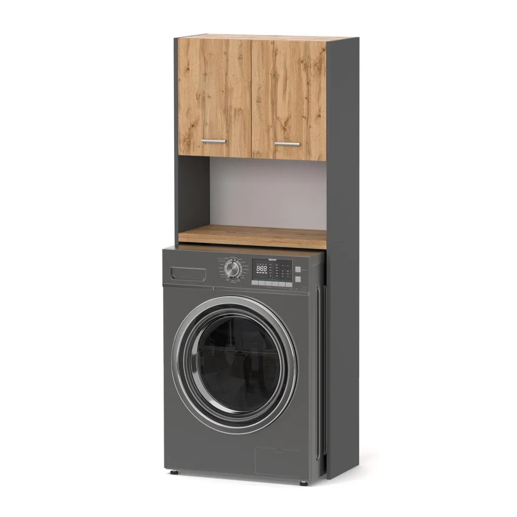 Meuble de Salle de Bain pour Machine à Laver avec Étagères et Portes