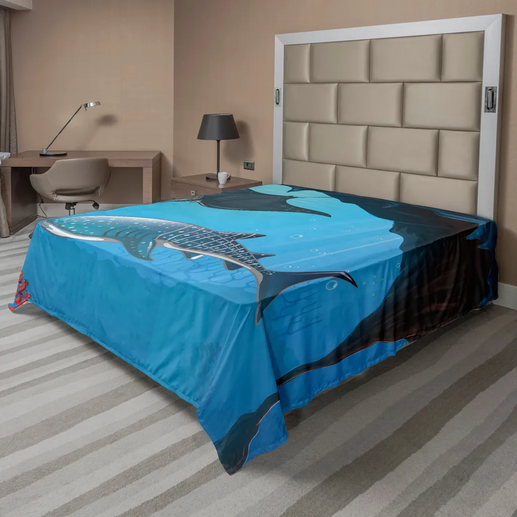 Drap de Lit Requin 244x205 cm en Tissu Douceur Anti-Plis Coloris Bleu Gris