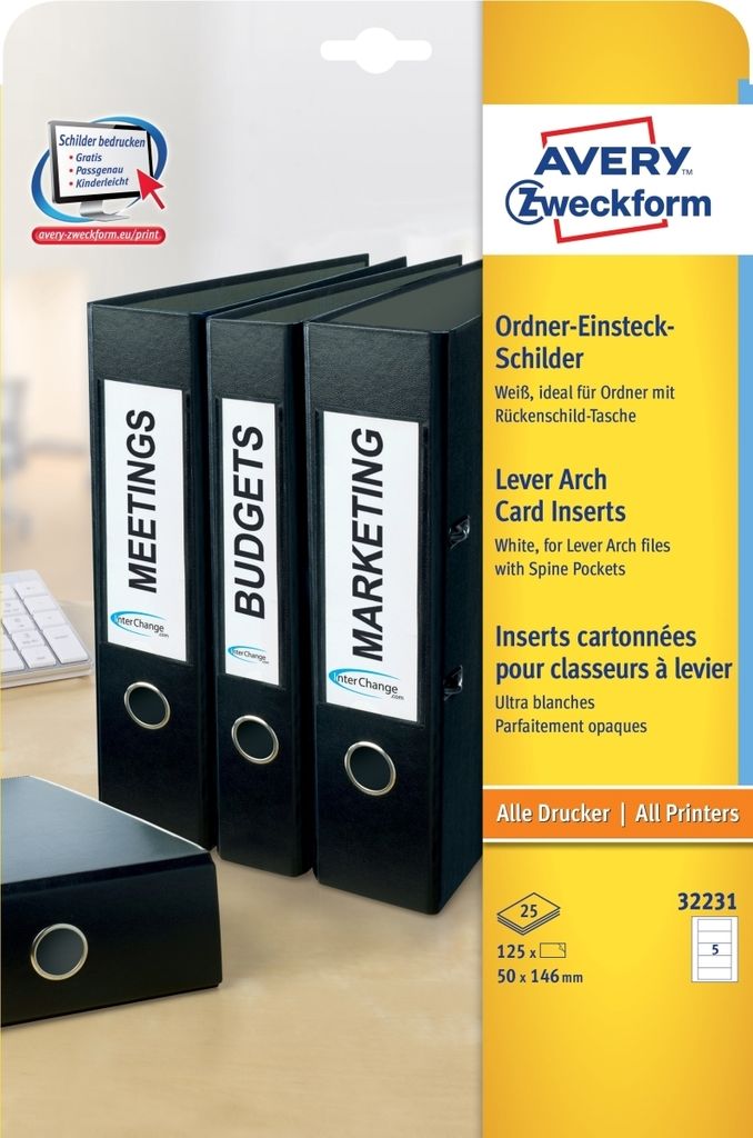 AVERY Zweckform Ordnerrücken Einsteckschilder 50 x 146 mm weiß 125 Stück