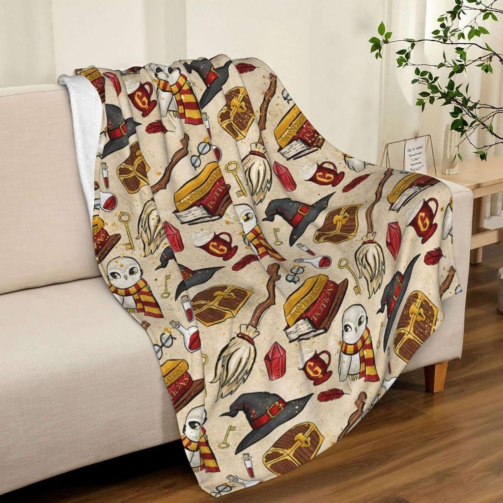 Zauberhafte rote Eulen-Decke, 125×150 cm, im Stil eines Zauberbesens, für Schlaf-/Wohnzimmer im Winter